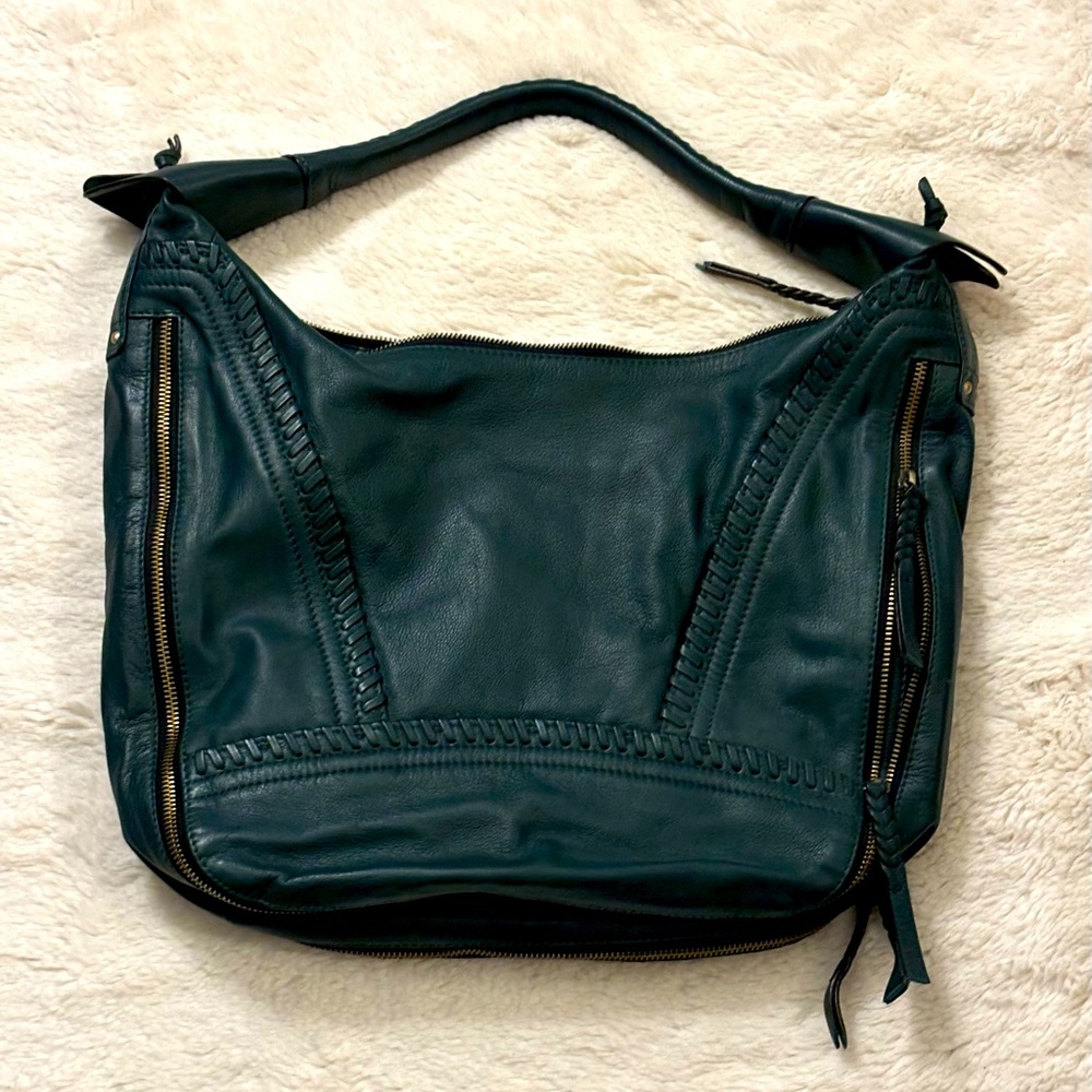 Genuine leather dark green hand/shoulder bag made in India-bag. New w/tags